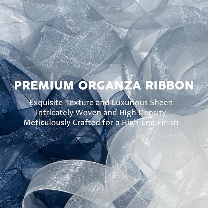 Blue and White Organza Ribbon - 1 Inch x 75 Yds - Navy, Gray, Blue, White - Clear Chiffon Tulle - Gift Wrapping, Flower Bouquet, Christmas Tree, Wedding Invitations, Bows, Crafts