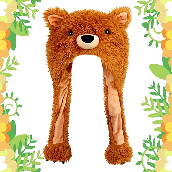 dressfan Plush Animal Hat with Ear Flaps,Novelty Christmas & Birthday Gifts for Adults & Children,One Size Fits All