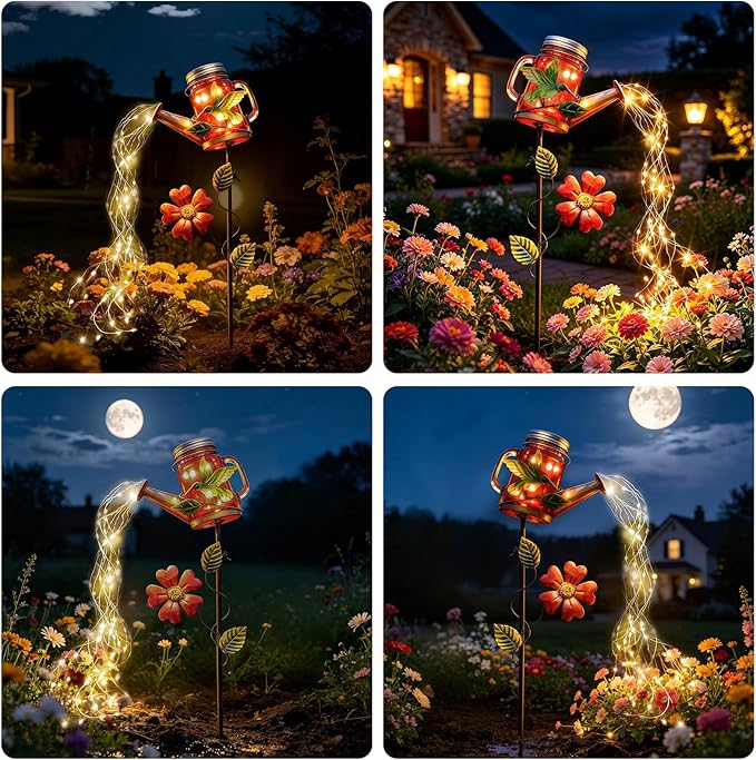 SRNPMIU Solar Watering Can Light, Yard Outdoor Decor Lights, IP65 Waterproof, Hanging Hummingbird Garden Light, Outside Garden Flower Bed Decor, Women Gift, Birthday Gifts