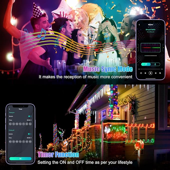 Fairy Lights 66FT/20M, [APP & Remote Control] 200 LEDs RGB Smart IC Multicolor String Lights Indoor, Music/Voice Sync Color Changing, IP65 Waterproof String Lights for Bedroom, Party, DIY