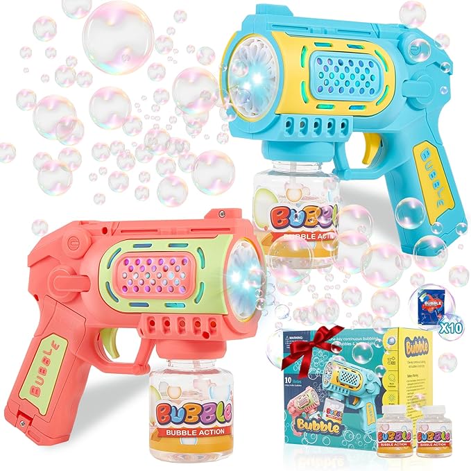 Toys for 3+ Year Old Boys Girls: 2 Pack Bubble Gun Machine with Bubble Solution, Kids Toys for Ages 3-5 4-6 5-7, Outdoor Outside Toy for Kids Ages 4-8, Gifts for 3 4 5 6 7 8 Year Old Boys Birthday