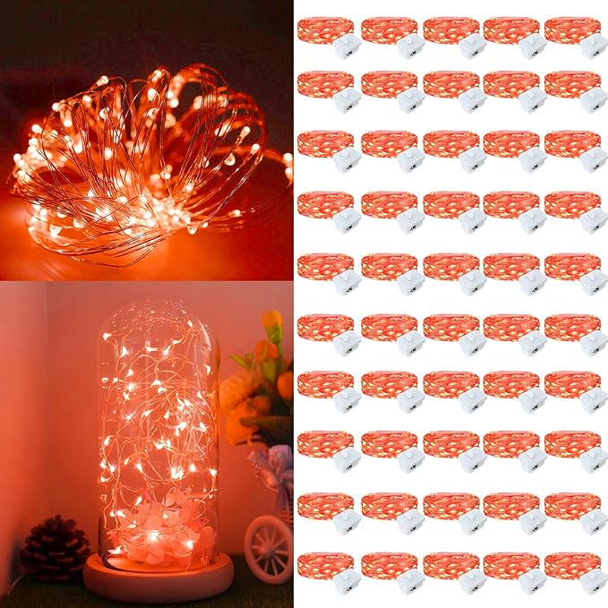 Fairy Lights,Silver Wire String Lights Waterproof,Battery Operated 7FT 20LED Firefly Starry Moon Lights for DIY Christmas Wedding Party Bedroom Decor (Orange, 50 Pack)