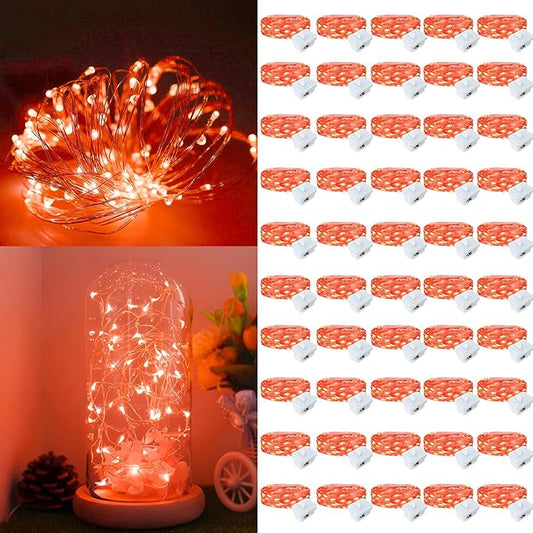 Fairy Lights,Silver Wire String Lights Waterproof,Battery Operated 7FT 20LED Firefly Starry Moon Lights for DIY Christmas Wedding Party Bedroom Decor (Orange, 50 Pack)