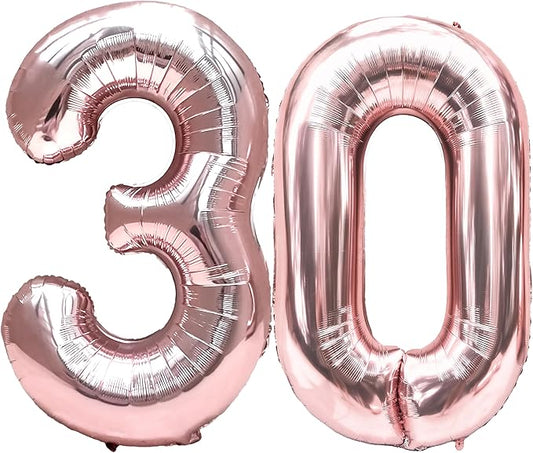 FIROMI 30 Foil Number Balloons Rose Gold 40-inch Big Giant Jumbo Mylar 30 Balloon Numbers for 30th Birthday Party Anniversary Decorations