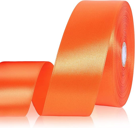 Orange Ribbon 2 Inch, 60 Yards Polyester Orange Satin Ribbon for Gift Wrapping, Fabric Ribbon for Flower Bouquet Crafts Wedding Christmas Halloween