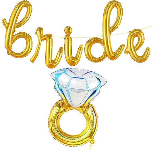 KatchOn, Gold Bride Balloons Set - 29 Inch Ring, 16 Inch Script Bride, Bachelorette Party Decorations, Bridal Shower, Engagement, 3 Pieces