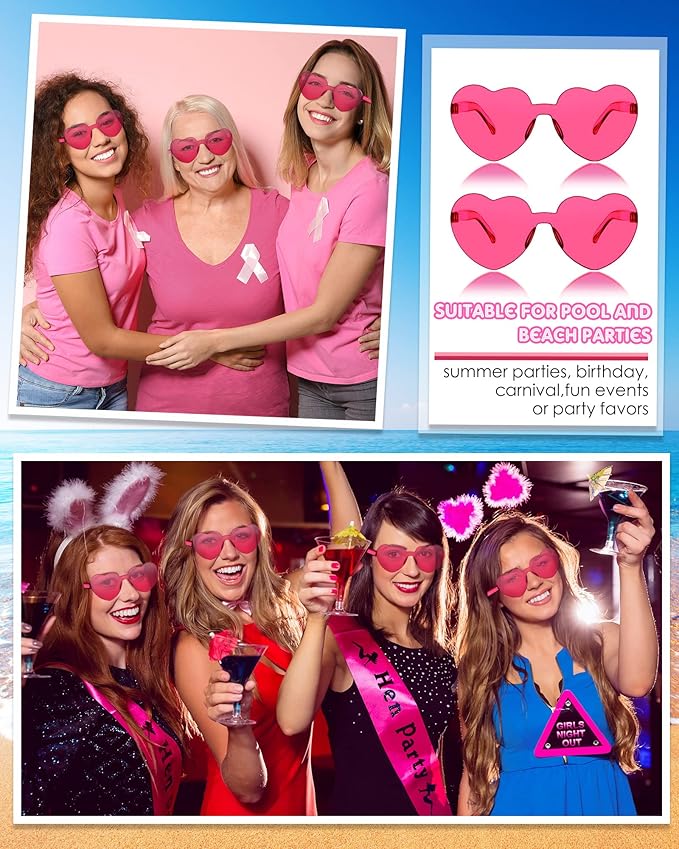 Frienda 20 Pairs Heart Shaped Sunglasses Rimless Candy Color Glasses for Women Men Party Favor
