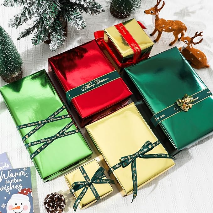 NESCCI Red Metallic Wrapping Paper, Solid Color Paper,Gift Wrapping Paper,Perfect for Wedding,Valentine's Day,Birthday, Christmas,Baby Shower,DIY Bouquet (17 Inches X 32.8 Feet)