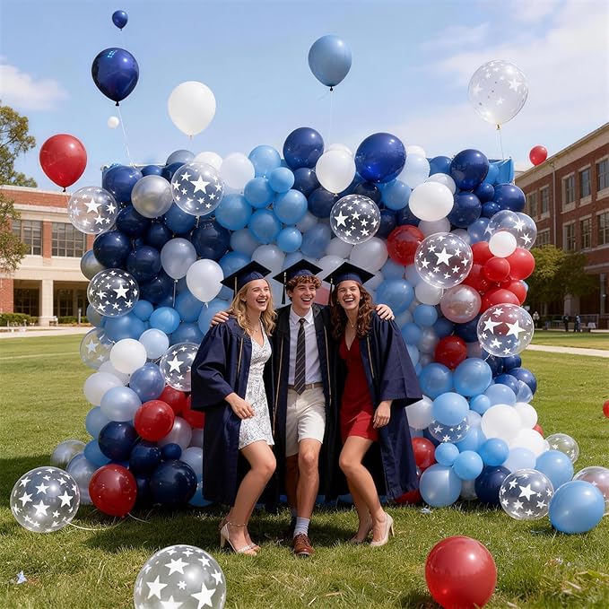 Red White and Blue Balloons, 50 Pcs Retro Red White Blue Star Print Latex Balloons Set for Independence Day Patriotic Anniversary Veterans Day Graduation Baseball Nautical Birthday Party Decorations