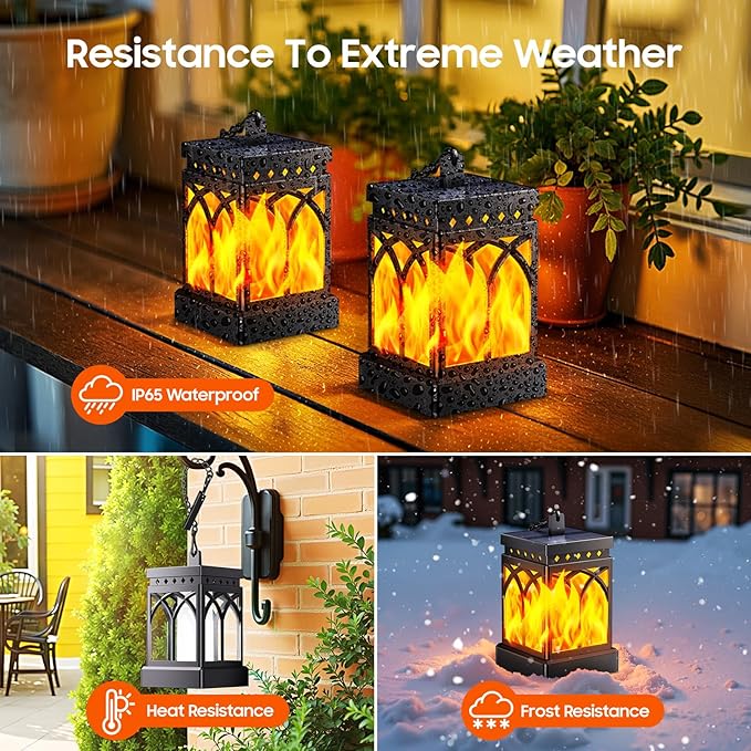 KOOPER 6 Pack Solar Lanterns Outdoor Waterproof, Upgraded Flickering Flame Modes + Constant Modes Hanging Solar Lantern Lights for Outside, Lanterns Decorative Outdoor for Garden Table Yard Tree Decor