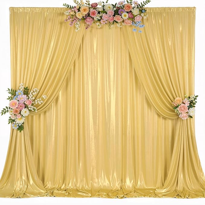 10x10ft Gold Backdrop Curtain for Parties Glitter Sequin Backdrop Wrinkle Free Polyester Drapes Shimmer Back Drop for Wedding Birthday Baby Shower Photo Photography Shiny Background 2 Panels 5x10ft