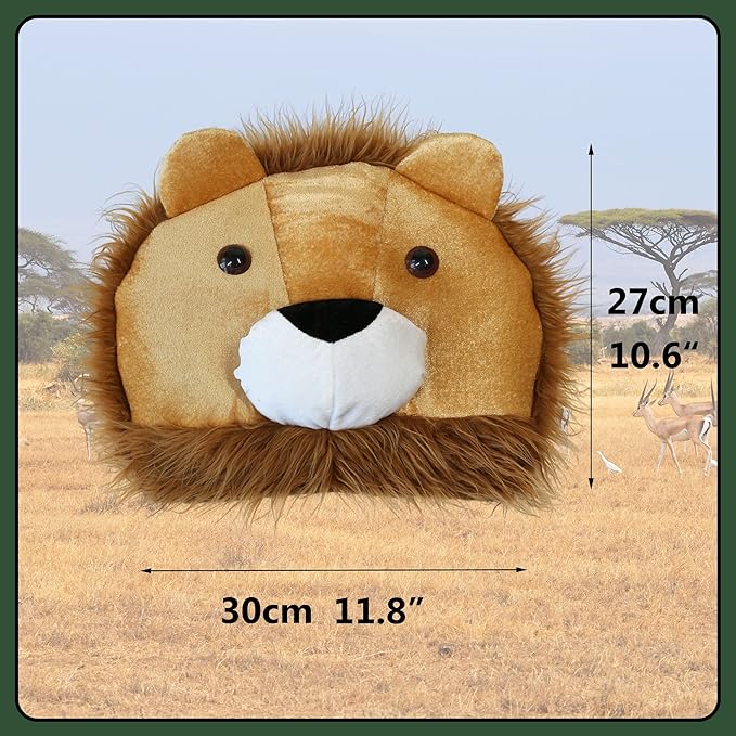 Lion Hat with Bushy Mane. Wild Animal Safari Costume Headwear for Themed Parties & Events