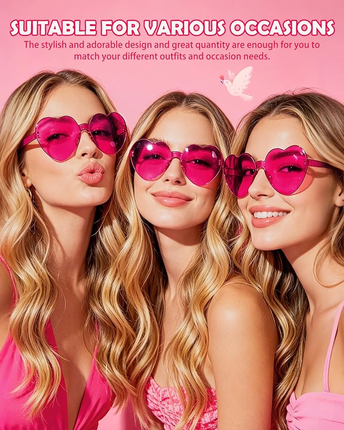 20 Pairs Heart Shaped Sunglasses Bulk, Colorful Rimless Fun Heart Sunglasses for Women Party Favors