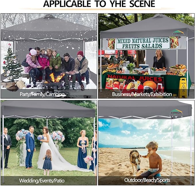 COBIZI 10x10 Pop Up Canopy Tent, One Push Outdoor Gazebo with 4 Removable Sidewalls & Air Vent, Waterproof Commercial Easy Up Adjustable Canopy with 4 Sandbags, 4 Stakes & 8 Ropes for Party,Grey