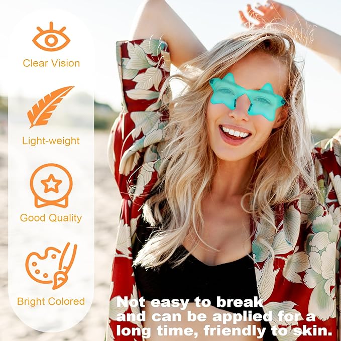 REHALY 8/12 Pairs Star Shaped Sunglasses Rimless Candy Star Sunglasses Pentagram Glasses for Women Men Party Streetwear