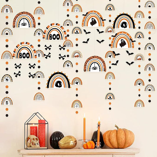 Halloween Party Decoration Black Orange Spooky Rainbow Hanging Cutout Garland Streamer for Halloween Theme Birthday Baby Shower Wedding Bachelorette Party Supplies Classroom Nursery Wall Ceiling Decor