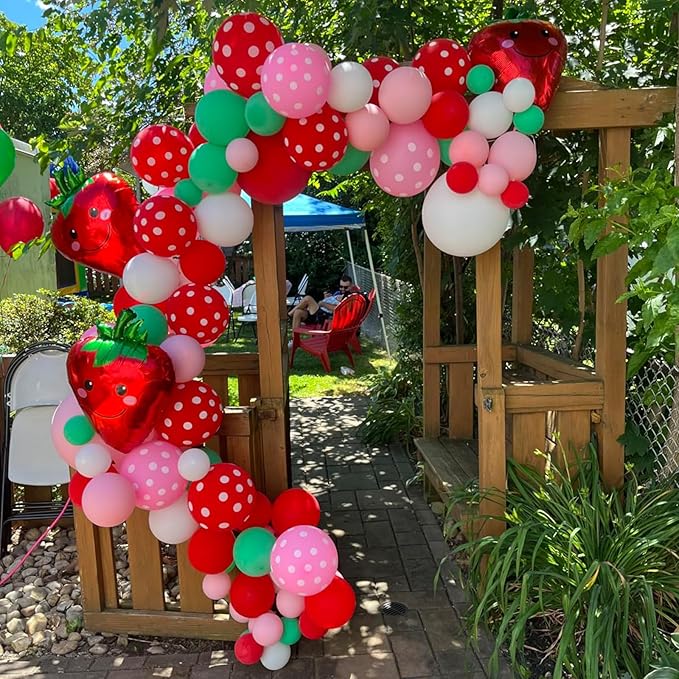 HILAVO Red and Pink Balloons Strawberry Hot Pastel Light Pink Rose Red Latex Balloons Polka Dot Party Helium Balloon for Sweet Girl Berry Baby Shower Birthday Valentines Day Summer Party Decorations