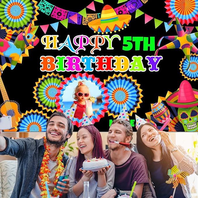 Custom Space Mexican Fiesta Carnival Happy Birthday Party Decorations Supplies Personalized Mexican Fiesta Carnival Birthday Backdrop Banner(5x7.5ft)