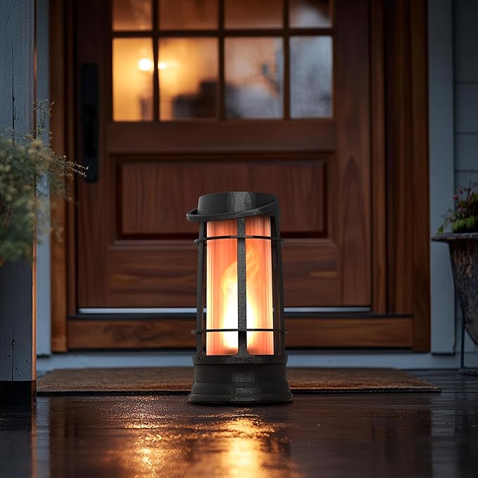 FoxFlame Upgraded Metal Outdoor Solar Lantern, Flickering Solar Lanterns Outdoor Waterproof with Patented LED, Outdoor Lanterns for Porch, Patio, Garden, Tabletop, Hanging Use, Matte Black (1 Pack)