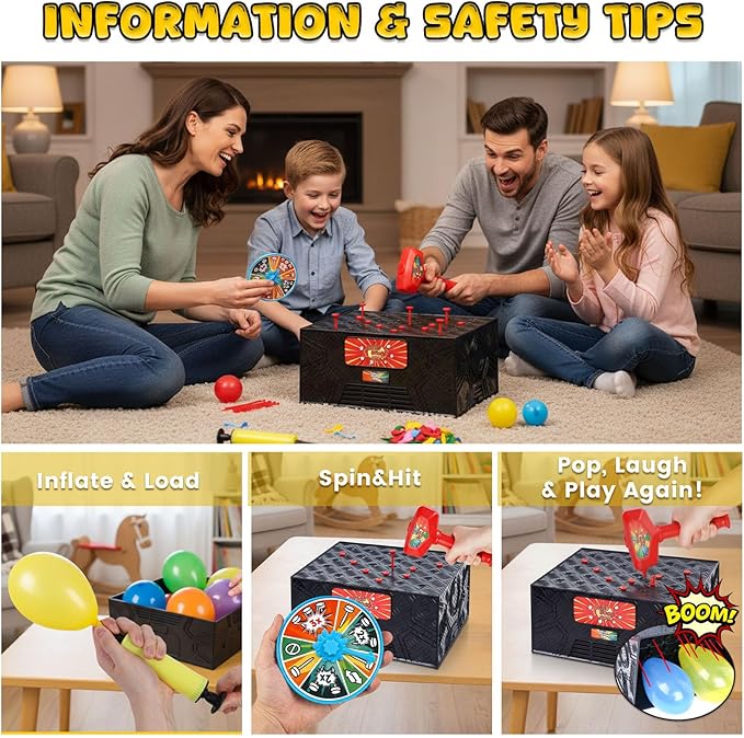 LovesTown Balloon Pop Game, Blast Box Board Games for Family Night Juegos De Mesa Birthday Gifts Party Supplies for Adults and Kids