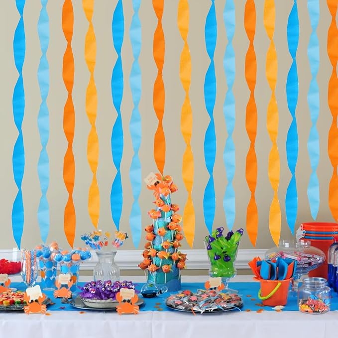 BEISHIDA 8 Rolls Blue and Orange Crepe Paper Streamers for Bluey Birthday Dragon Ball Party Decorations Wedding Baby Shower DIY Craft Paper(1.8 Inch x 82 Ft/Roll)