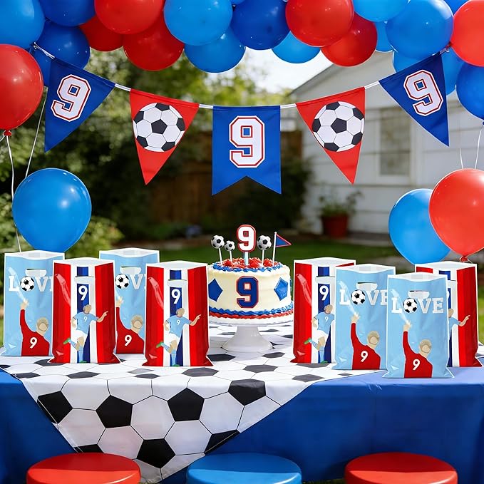 Andi Cppss Soccer Birthday Party Favor Bags - 50PCS Blue and Red Soccer Goodie Snack Bags for Team Football Gift Bag for Snacks Football Treat Bag for Kids Birthday Game Celebration Party Favors