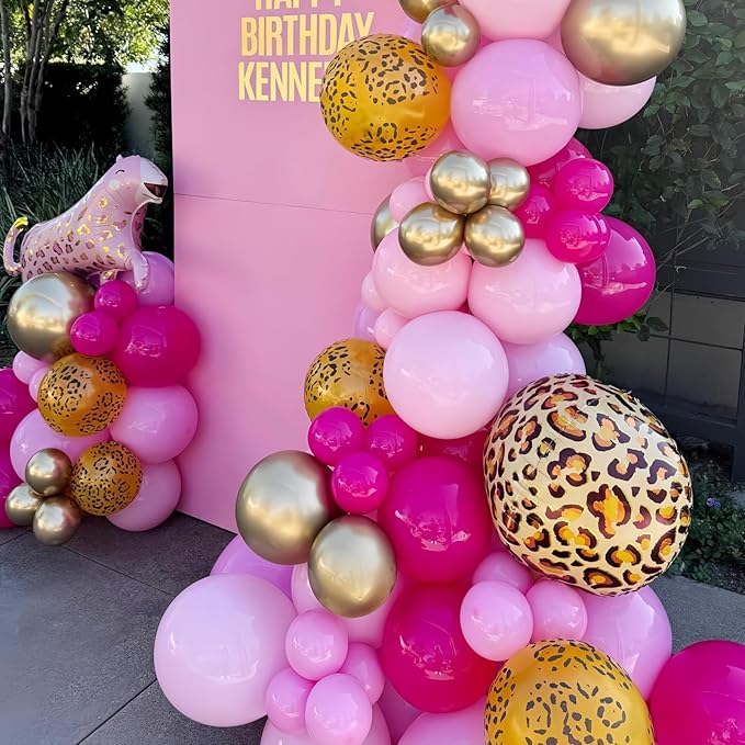 Hot Pink Cheetah Balloons, Pastel Pink Metallic Gold Leopard Print Balloons & Confetti Balloon, Jungle Animal Balloon Cheetah Decorations for Girls Birthday Bachelorette Party Safari Baby Shower Decor