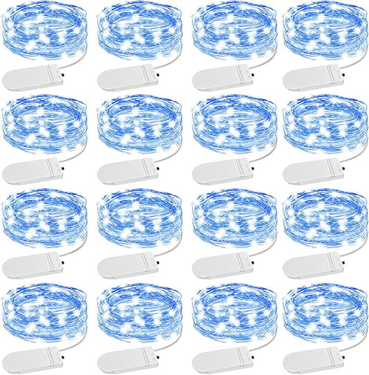 Olafus 16 Pack Blue Fairy Lights Battery Operated, IP68 Waterproof Mini String Light, 7ft Small LED Bottle Light for Wedding Vase Centerpieces Table Decorations Christmas Indoor Party Jars Gift