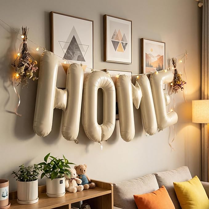 Beige HOME Balloons, 40 Inch Welcome HOME Cream White Letter Balloon for Housewarming Decoration, Large White Foil Letter Balloons Sign for Sweet Homecoming Party, Balloon Banner for Party Supplies