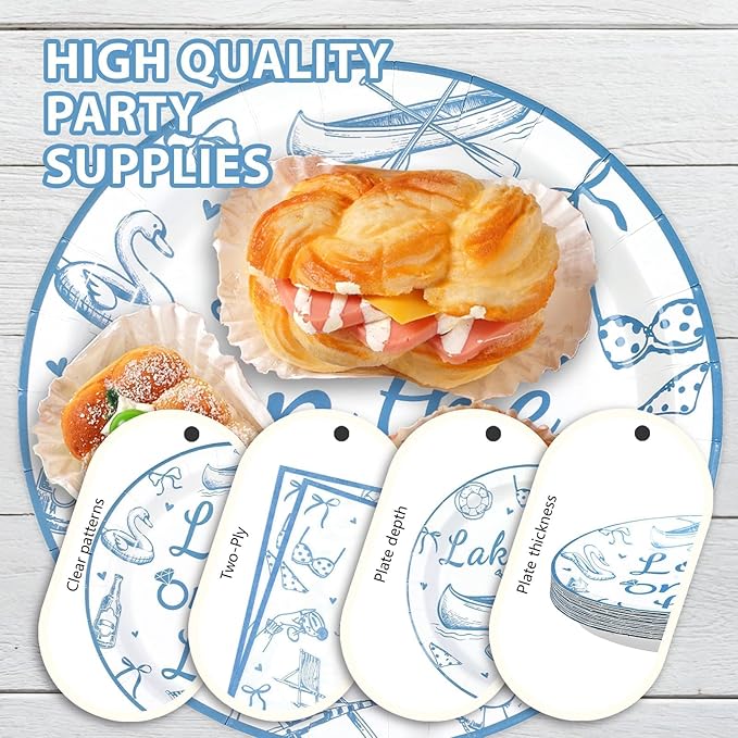 96Pcs Love on The Lake Decor Blue Engagement Party Plates and Napkins Disposable Love on the Lake Themed Tableware for Girls Bridal Shower Bach Engagement Wedding Bachelorette Party Supplies Serves 24