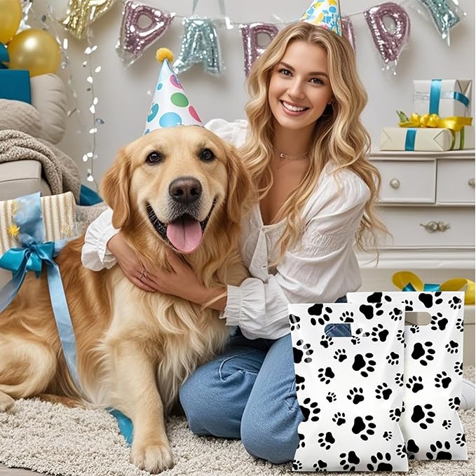 Hxezoc 50 Pieces Dog Paw Gift Bags Plastic Dog Paw Bags Practical Party Bags Pet Party Favors for Animal Theme Birthday Party Decoration Supplies