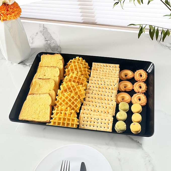 Serving Tray Platter, 6 Pcs Food Tray for Veggie Fruit Snack Dessert Cookie Cheese, Food Trays for Party Supplies Display, Plastic Platters for Serving Food, Large Trays, BPA Free
