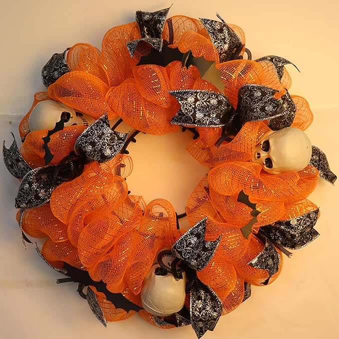 3 Rolls Orange Deco Mesh Ribbon for Wreath Making Supplies, 10 Inch x 30FT Metallic Foil Burlap Deco Mesh Fabric for Fall Thanksgiving Halloween Christmas Wreath Swags and Decorating