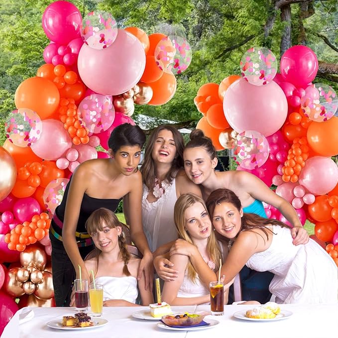 BAUANOOY Pink and Orange Balloons, 60pcs 12 Inch Pink and Orange Party Decorations with Confetti Balloons for Bachelorette Tropical Luau Party Engagement Birthday Party Decorations