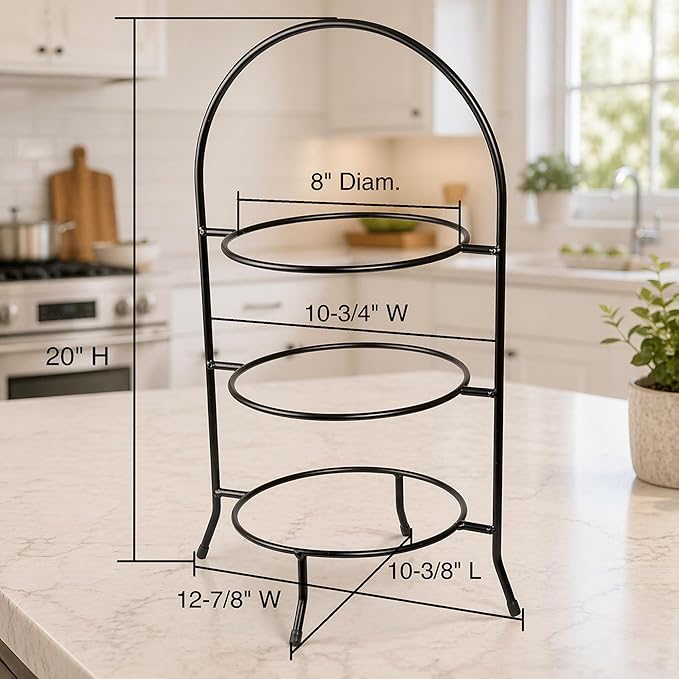 Creative Home Iron Works 3-Tier Metal Dinner Plate Rack Cake Stand Dessert Cupcake Tea Party Serving Platter Stand for Home Gathering Wedding Party, 10.4" L x 12.9" W x 20" H, for 10 Inch Plate Only