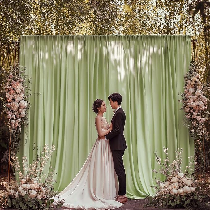ESGOTBME 10x10ft Wrinkle Free Sage Green Backdrop Curtain for Parties Soft Fabric Drapes Wedding Curtain Backdrop for Birthday Party Decorations Background for Photography 5x10ft, 2 Panels