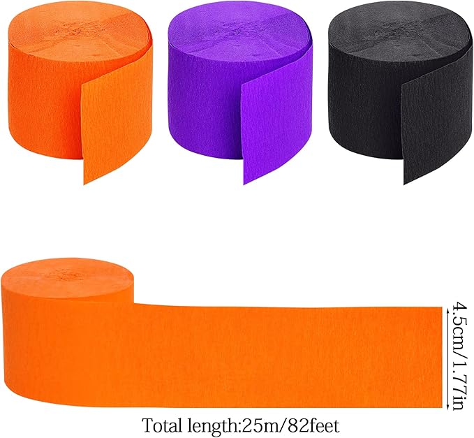 jiebor Halloween Streamers Crepe Paper Black Orange Purple Streamers 492 Ft 6 Rolls for Halloween Party Wedding Birthday Home Office Door Wall Decorations Flower Making