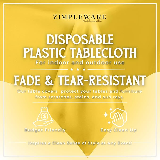 ZIMPLEWARE Premium Yellow Plastic Table Cloth Disposable (12 Pk) Plastic Tablecloths for Rectangle Tables (54in x 108in) Party Table Cloths Disposable for 6ft to 8ft Rectangle Tables