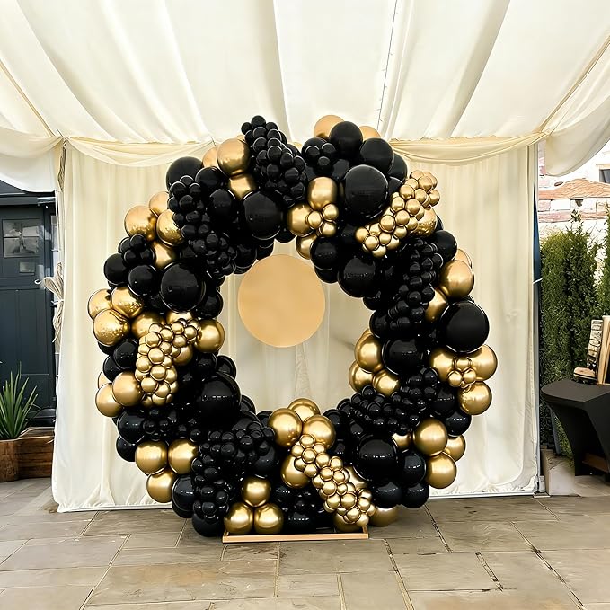 Lukiituke Black and Gold Balloon Arch Kit, 114Pcs Gold Latex Balloons, 4 Size Black New Years Party Balloons for Birthday Decorations, New Years, Wedding, Graduation Decorations