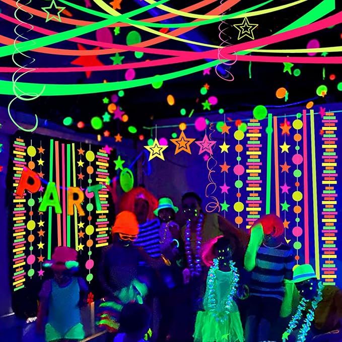 1320feet Blacklight Party Streamer Decorations 12 Rolls Glow Crepe Paper UV Reactive Fluorescent Neon Paper Streamers Glow Party Supplies and Decorations for Wedding,Birthday,Neon Party,Fiesta Party