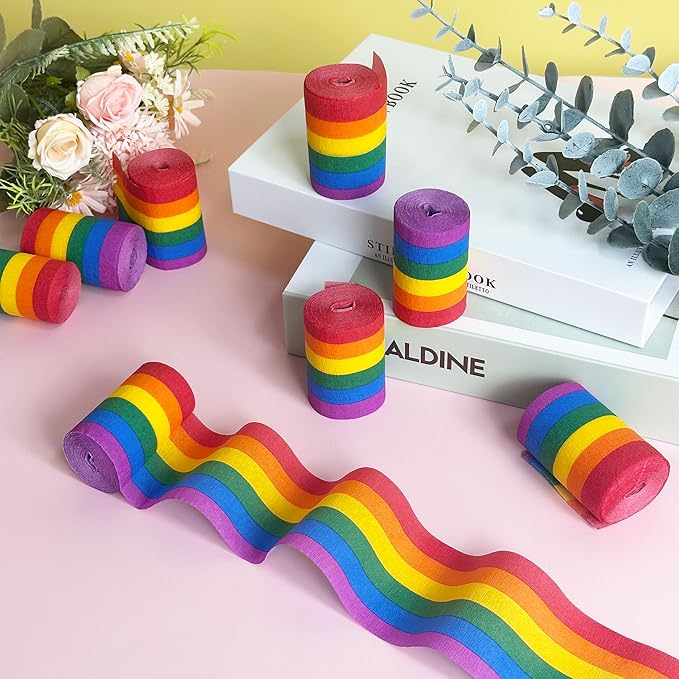 8 Rolls Crepe Paper Streamers, Rainbow Streamers Party Decorations for Birthday Baby Shower Bridal Shower Wedding Party Easter St Patrick's Day Pride Month