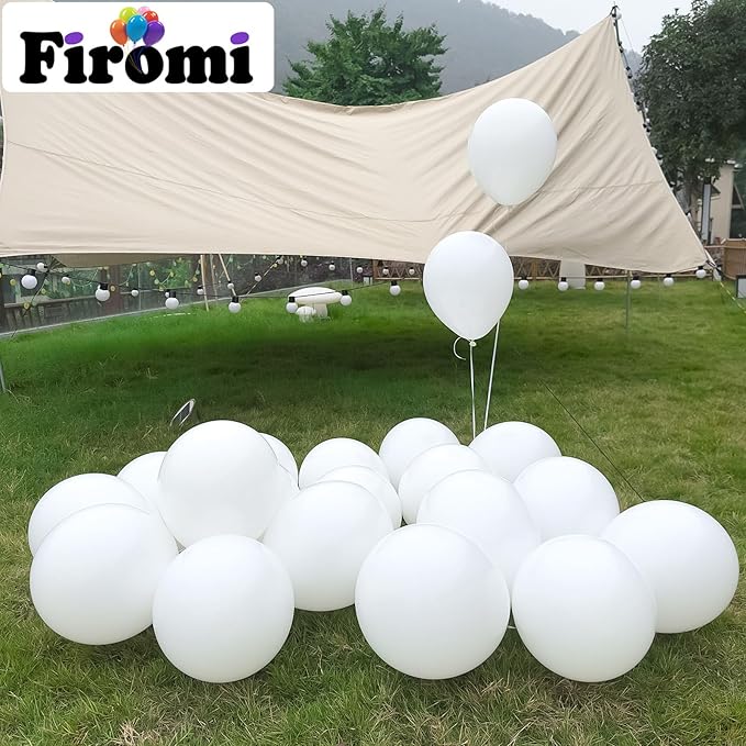 Firomi White Balloons 12-inch 100 Pack Big Helium Matte Shiny Pastel Round White Thicken Latex Balloon for Wedding Birthday Party Engagement (with 3 Ribbons)