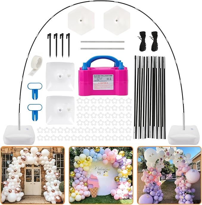 RUBFAC Balloon Arch Kit and Balloon Pump, 10Ft Wide Adjustable Balloon Arch Stand for Floor Frame with Electric Pump Bases Balloon Accessories for Birthday Party Baby Shower Festival Decorations