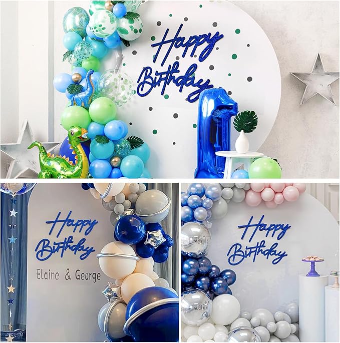 Glitter Happy Birthday Sign for Backdrop - Felt Happy Birthday Large Letters for Banner Arch Party Balloon Wall Backdrop Photography Background Event Decor Supplies - Royal Blue