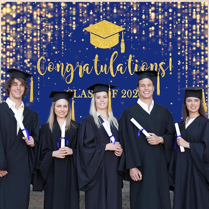 Mocsicka Class of 2026 Backdrop Blue Gold Glitter Bokeh Graduation Party Background 2026 Congrats Grad Prom Party Cake Table Decoration Photo Booth Props (8x6ft)