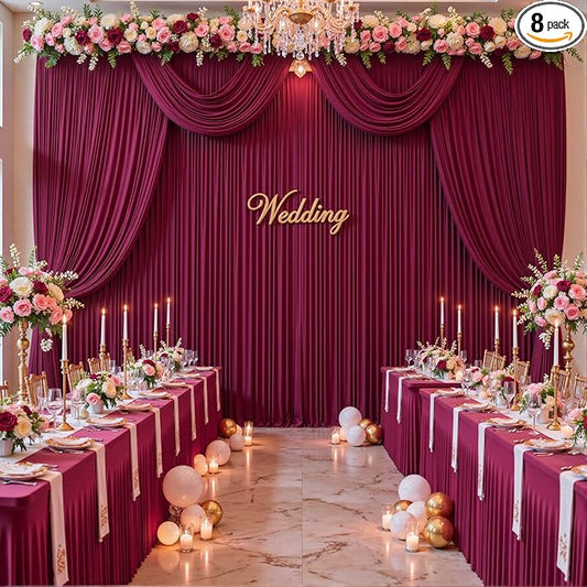 40ft x 10ft Wrinkle Free Burgundy Wedding Backdrop Curtains for Party Bridal Shower Reception Decorations Burgundy Fabric Curtain Backdrops Drapes for Photography Baby Shower Birthday Background