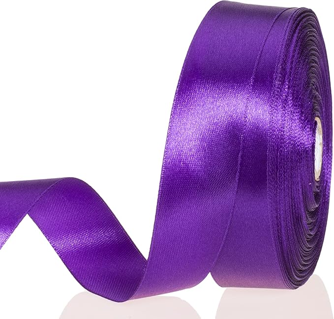 YASEO 1 Inch Purple Solid Satin Ribbon, 50 Yards Craft Fabric Ribbon for Gift Wrapping Floral Bouquets Wedding Party Decoration