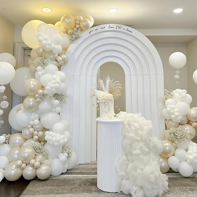 HILAVO Pearl White Balloon Garland Arch Kit 132 Pcs Bow Coquette Sand White Ivory Party Balloons with Pastel Pink Long Latex Balloon for Girls Princess Wedding Baby Shower Bridal Birthday Party Decor