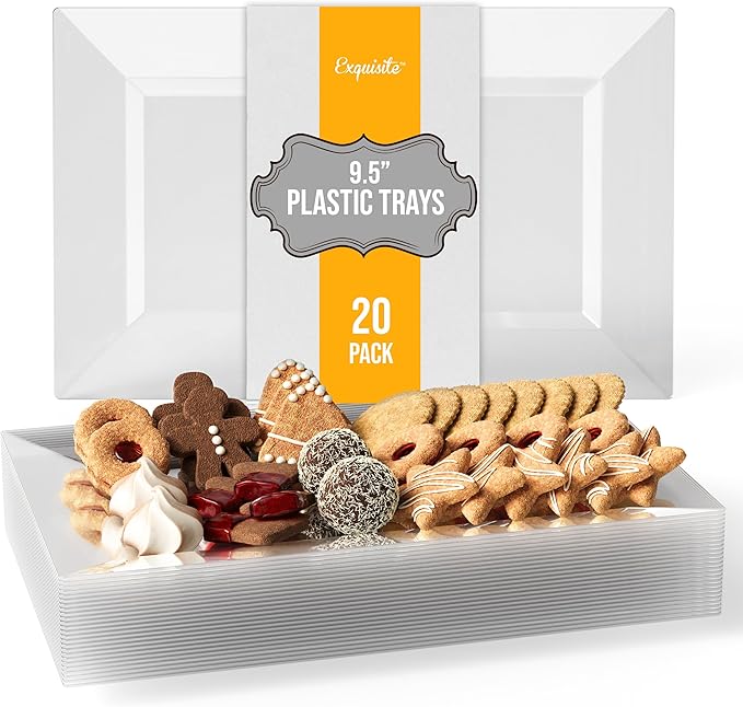 Exquisite Plastic Serving Trays For Party - 20 Pcs 9.5 Inch Clear Serving Platters, Plastic Trays For Food, Clear Tray, Food Tray Disposable Platters For Parties, Catering & Buffet