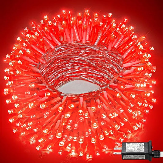 100FT 300 LED Outdoor String Lights, Plug in Red Christmas Lights Indoor Waterproof with 8 Modes, Connectable Twinkle Fairy Lights Clear Wire for Indoor Bedroom Home Patio Yard Wedding Decorations